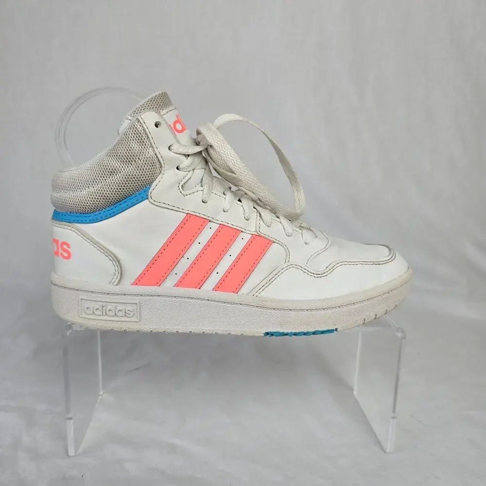 Adidas Hoops 3.0 Mid Top Sneakers Youth Size 3 White Peach SHW 675001